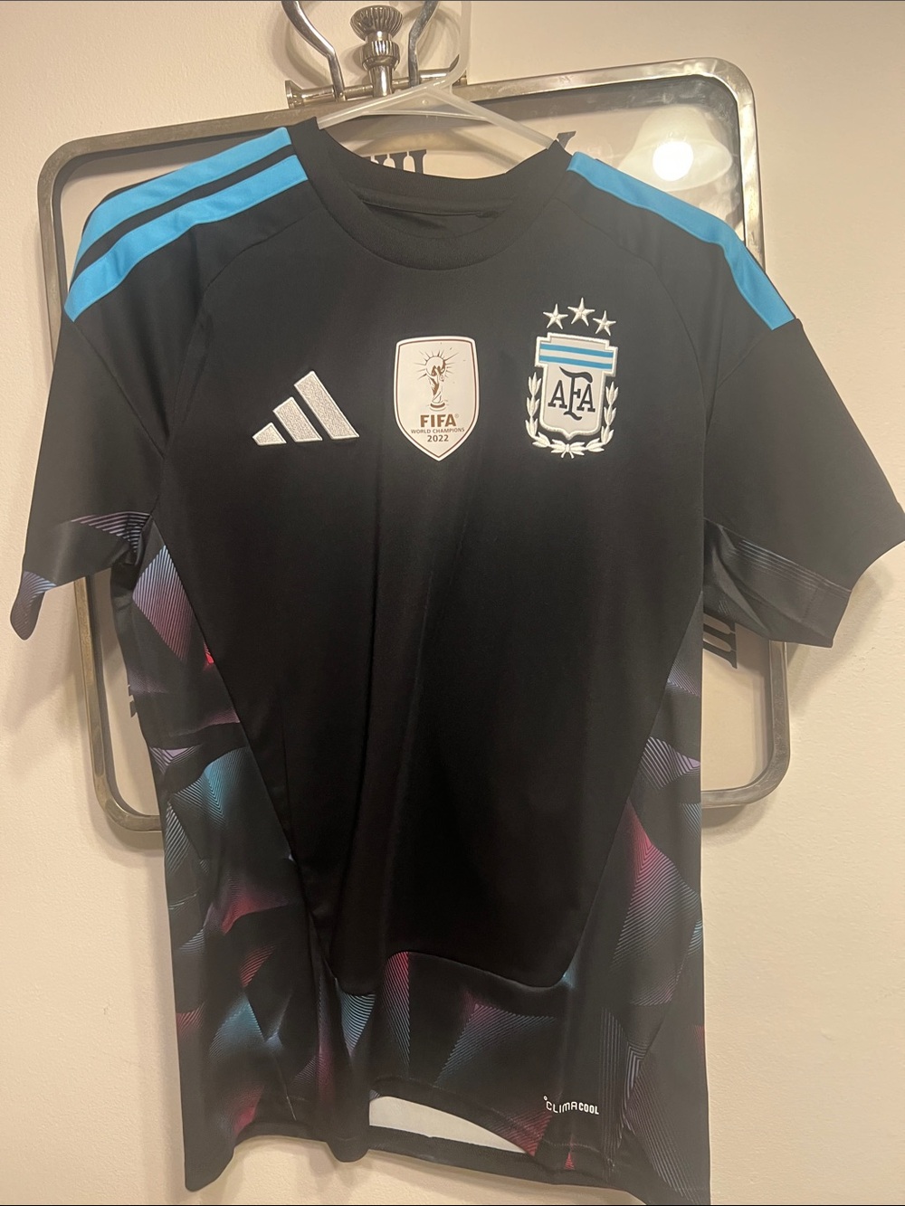 adidas Mens Black & Sky Blue Argentina Soccer Jersey size Small Goal Keeper